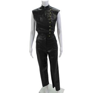 Jane Wood Womens Collared Sleeveless Black Jumpsuit Polyurethane Size 34